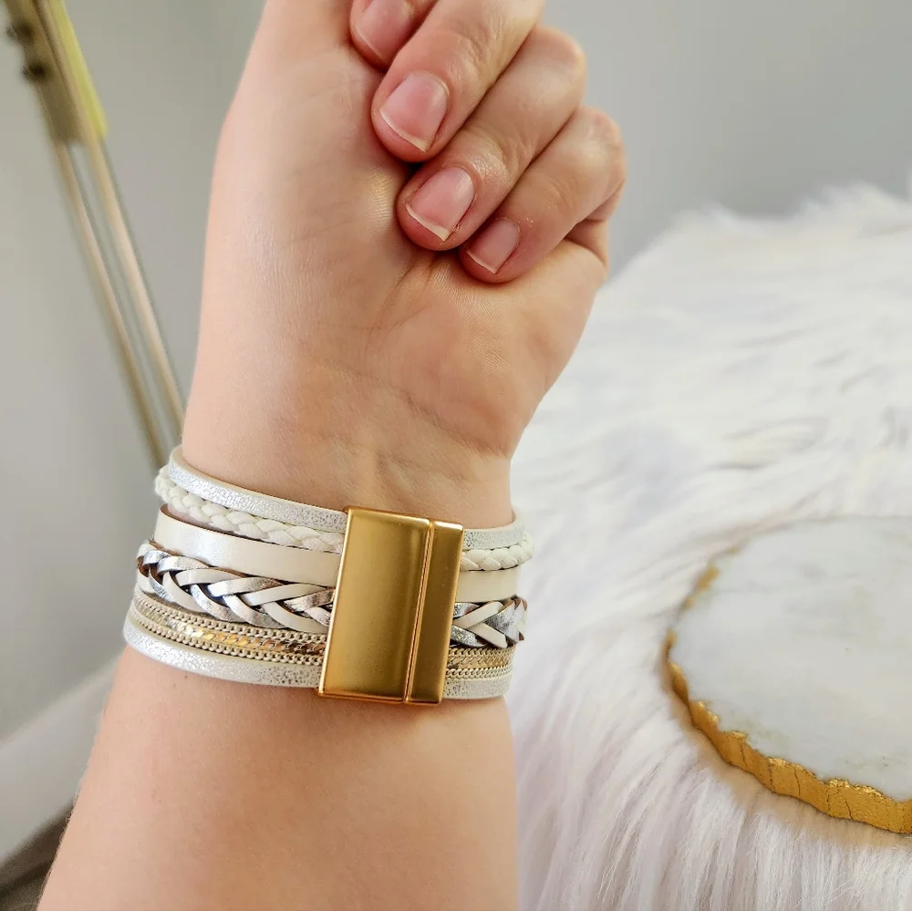 New Ryze Women's Vegan Leather Wrap with Iridescent Druzy Bracelet - Picture 5 of 5